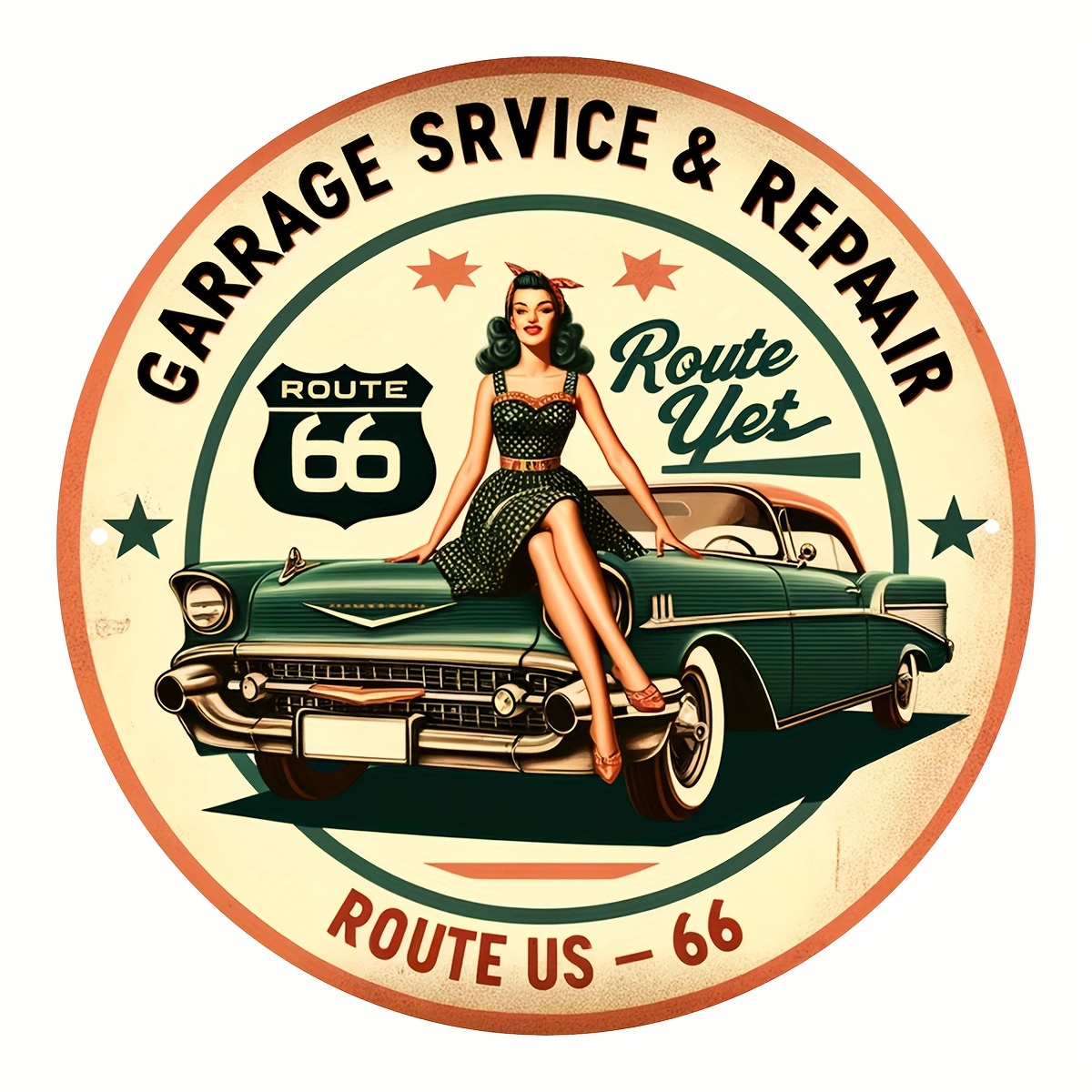 Home Office Or - Vintage Garage Reparatieservice Ronde Aluminium Bord