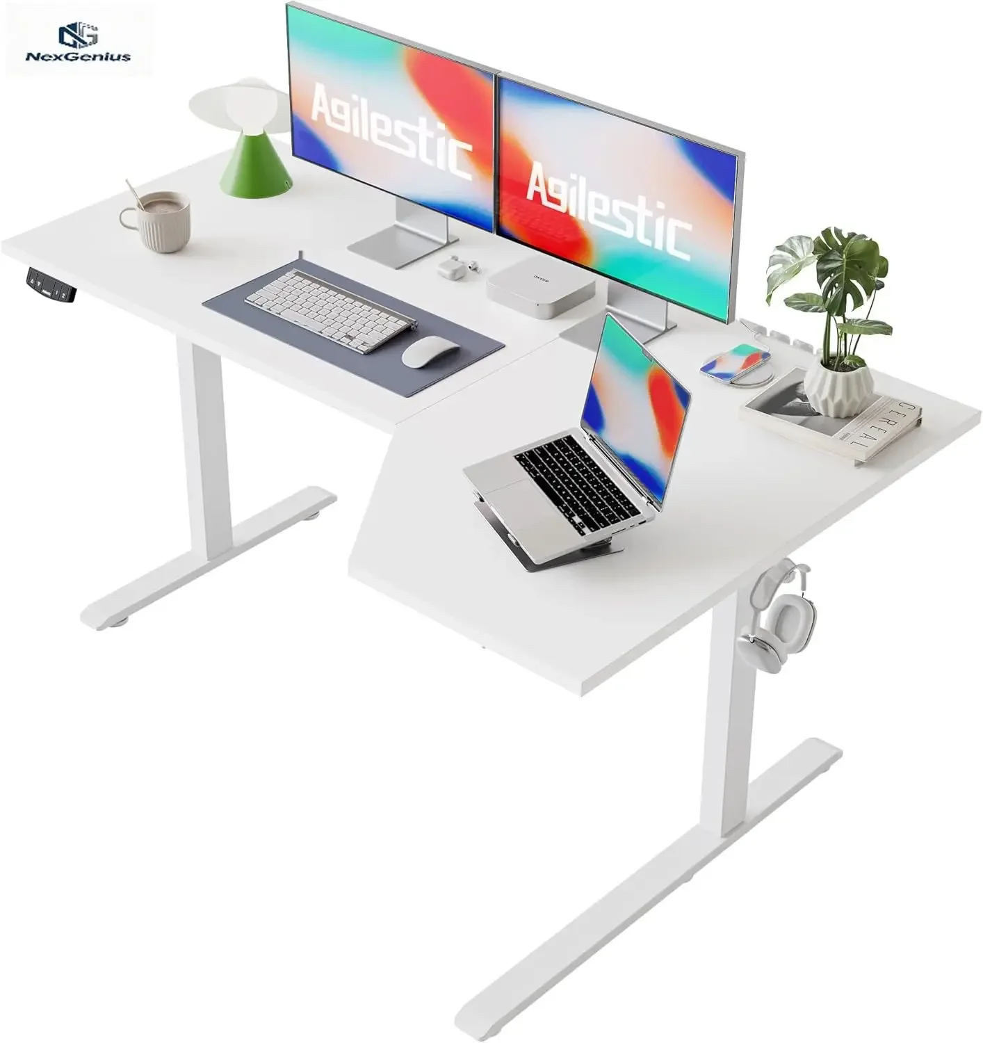 L-vormig elektrisch sta-bureau - Home Office Work Table recensie en prijs
